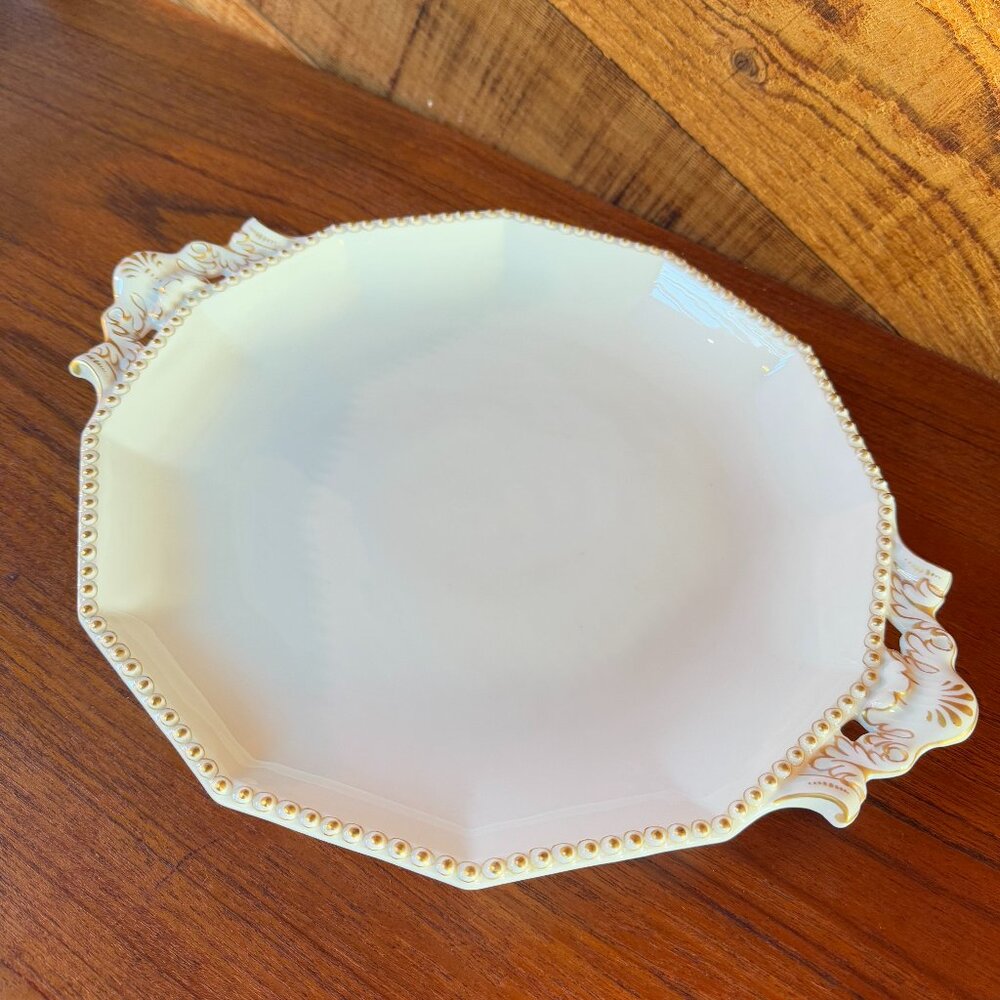 Nymphenburg white and gold porcelain Perl round serving platter with handles